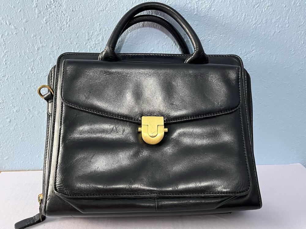 VTG Franklin Quest Black Leather Planner Binder 9.5”x11.5” Office Academia